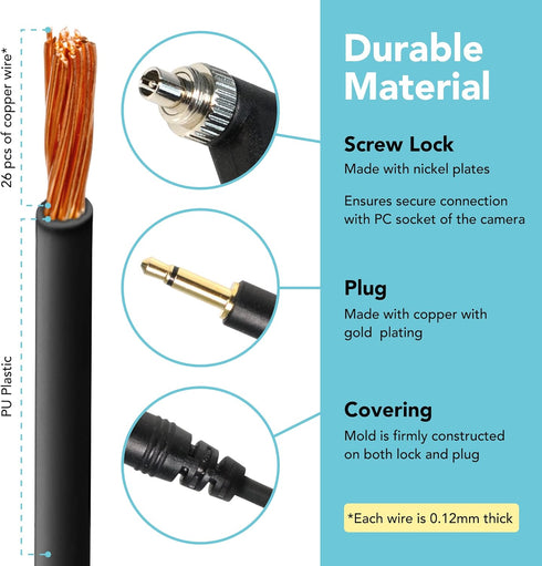 3.5 mm 14 Inch PC1 (1 Foto&Tech to Male Flash PC Sync Cable, Coiled Cord with Screw Lock, Compatible with Nikon Canon