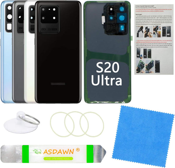 Galaxy S20 Ultra Back Cover Glass Replacement with Pre-Installed Camera Lens and Repair Tools (Cosmic Black)