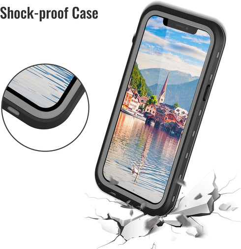 iPhone 13 Pro Max Waterproof Case - Full Body Protection, Shockproof, Dustproof, Built-in Screen Protector (Black)