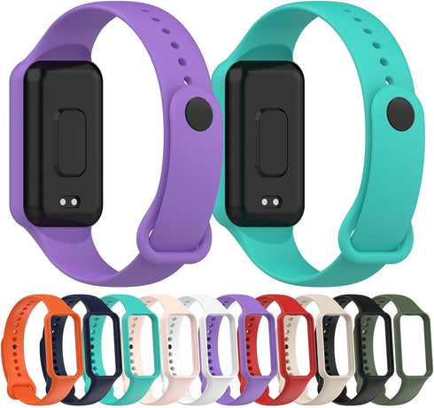 Watch Bands Compatible with Amazfit Band 7, Silicone Replacement Bands with Protector Case