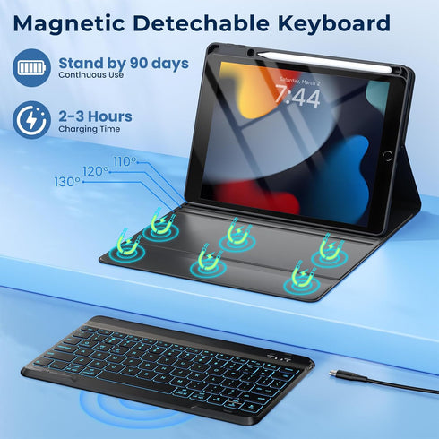 Keyboard Case for iPad 9th/8th/7th Gen 10.2 inch, iPad Pro 10.5 Case with 7 Color Backlit Removable Keyboard