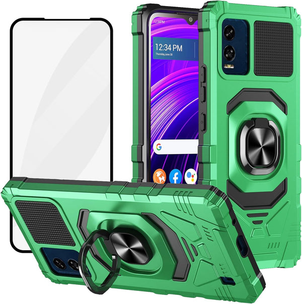 Ailiber Heavy Duty Phone Case for BLU View Speed B1550VL, with Screen Protector & Ring Kickstand, Green.