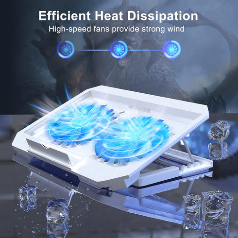 Laptop Cooling Pad with Adjustable Height Two 5.1 Inches Fan 2 USB Ports Suitable for 12"-15.6" Laptops(White)