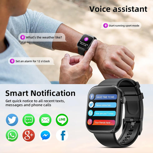 Hwagol Smart Watch with Call Function, 1.85 Inch Fitness Tracker, Heart Rate/Sleep Monitor, Android iOS