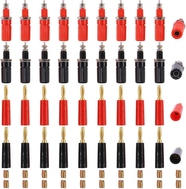 Glarks 40pcs Black and Red 4mm Banana Speaker Wire Cable Screw Plugs with Amplifier Connectors