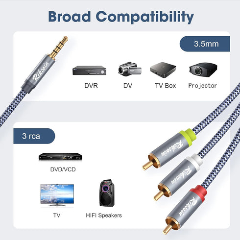 3.5mm 3.3FT/1M 3.5mm 1/8 3-Male MP3, to RCA Cable Audio Video Cables, TRRS to RCA Adapter Stereo AUX Cord AV Cable