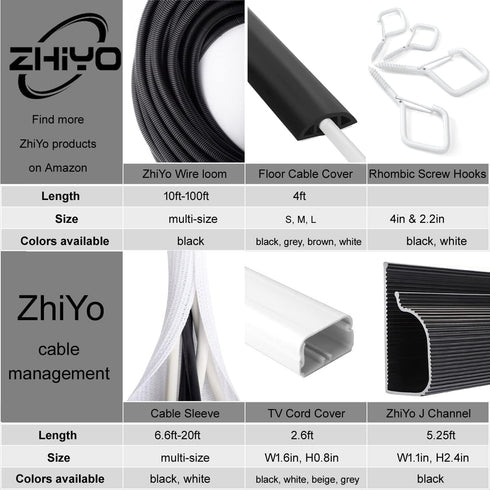 2 Pack 5ft White Cable Sleeve, Cable Organizer for Desk PC, Wire Protector Cover for Home Office