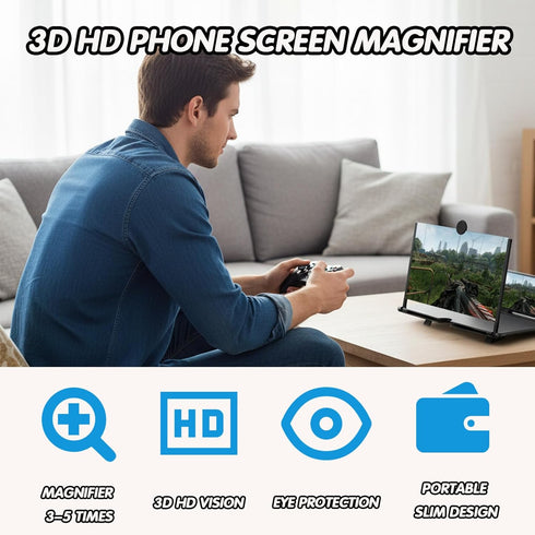 Generic 10" 3D Phone Screen Magnifier, Foldable Phone Stand with Screen Amplifier, HD Mobile Magnifier Projector Screen
