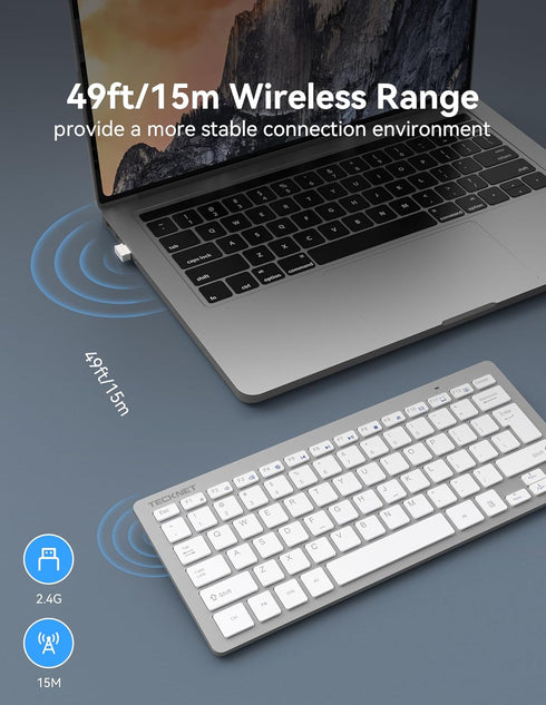 TECKNET 2.4G Wireless Keyboard, Ultra Slim Compact USB Keyboard with Media Hotkeys, Silent for Laptop PC Desktop Smart