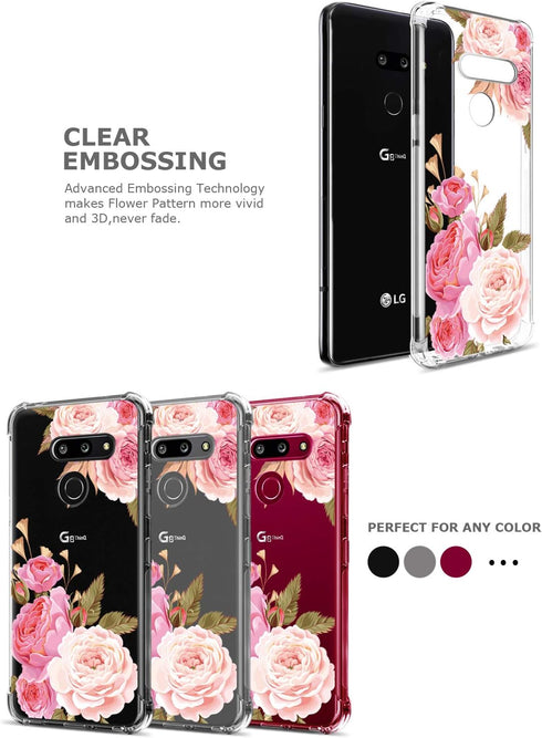 Floral Clear Pretty Phone Case for LG G8 ThinQ (2019 Release), Flower Design Transparent Slim Soft Drop Proof Cover