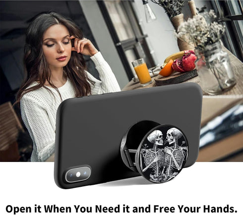 2-Pack Phone Case Holder for Fingers, Pop it for Phone Grip with Expanding Kickstand, Skull Leaf
