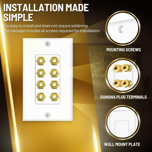TNP Products 4 TNP Home Theater Wall Plate - Banana Plug Wall Plate, Speaker Wire with Gold-Plated Terminals, Single