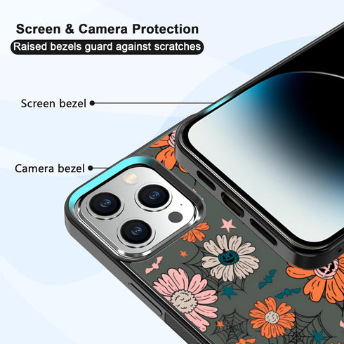 Vintage Pumpkins Head Flower Hear Phone Case Fit for iPhone iPhone 14 Pro Max, TPU Shockproof Protective iPhone Case Spooky Halloween Spider Web Phone Cover Gift for Boy Girl Men Women
