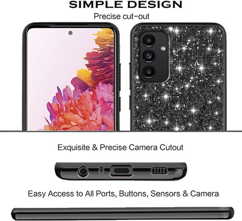 Samsung A15 Case, Glitter Shockproof Cover, Bling Sparkly TPU and PC Silicone Thin Protective for Women Girls, Black