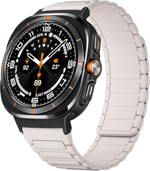 Magnetic Watch Band for 2024 Samsung Galaxy Watch 7 Ultra 47mm, Rugged Sport Silicone Wristband with Strong Magnet