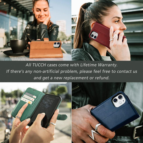 TUCCH Wallet Case for iPhone 12 Mini 5G, TPU Shockproof Inner Shell, PU Leather RFID Blocking Magnetic Stand Flip Cover