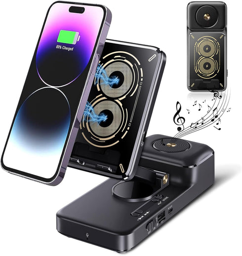 Bluetooth Speaker with Wireless Charging & Phone Stand - HD Surround Sound Speaker, Cool Gadget Gifts for Men Women Dad