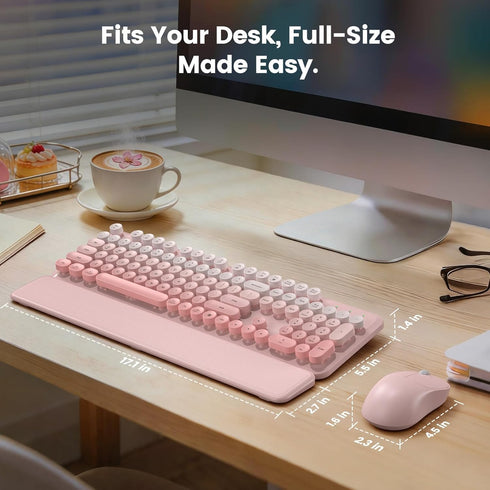 SABLUTE 2-Stage 2.4GHz Wireless Keyboard and Mouse Combo, Magnetic Soft-Touch Wrist Rest, Round Keycaps, Full-Size