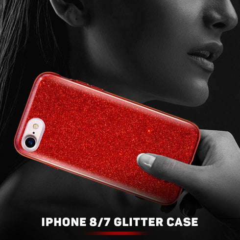 MATEPROX Glitter Bling Sparkle Case for iPhone 7/8/SE - Cute Girls Women Protective (Red)