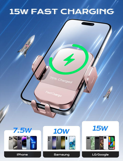 CHGeek Wireless Car Charger, 15W Fast Charging Auto Clamping Phone Holder for iPhone and Samsung Galaxy Models