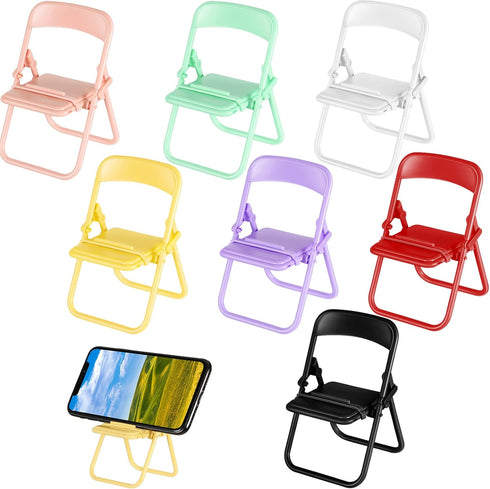 7 Pack Mini Folding Chair Cell Phone Stand, Desktop Foldable Candy Color Mobile Phone Holder for Desk, Random Colors