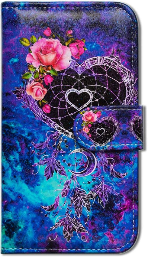 Case for Samsung Galaxy A20/A30, Dream Catcher Flower Folio Leather Cover with Credit Card Slot, Kickstand
