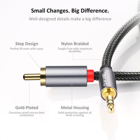DUKABEL RCA to 3.5mm, 2-Male RCA to AUX Cable, 24k Gold-Plated & Double-Shielded (4ft/1.2m)