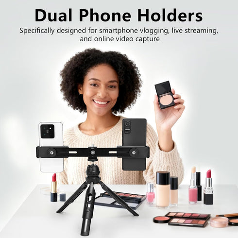 Heliora 4 Multifunctional Smartphone Video Kit, with Universal Phone Desktop Tripod with Dual Phone Holders and Cold