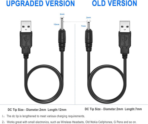 2pcs USB DC Charger Cable - Charge for Mini S530 Invisible Wireless Bluetooth Earbuds and Shower Speaker