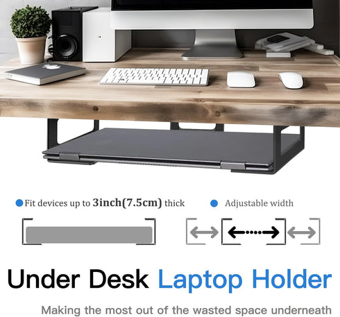 Under Desk Laptop Mount, Laptop Under Desk Mount 3 inches Tall Effective Space with Silicone Pad, Aluminum Under Desk Laptop Holder Rack for Laptop MacBook Dell OptiPlex PS4 & More