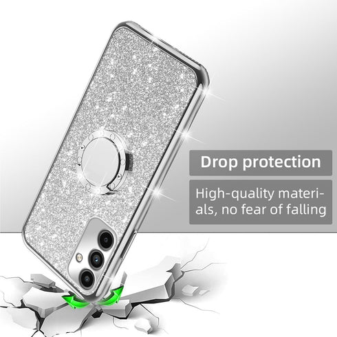nancheng Galaxy A15 5G Case, Shockproof Protection with Ring Kickstand Lanyard, Cute Soft TPU Glitter Cover for Girls