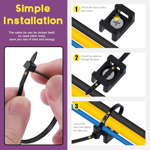 Swpeet 480Pcs Self-Locking Cable Zip Tie Set, Black & White with Saddle Type Mounts and Screws for Wire Organization