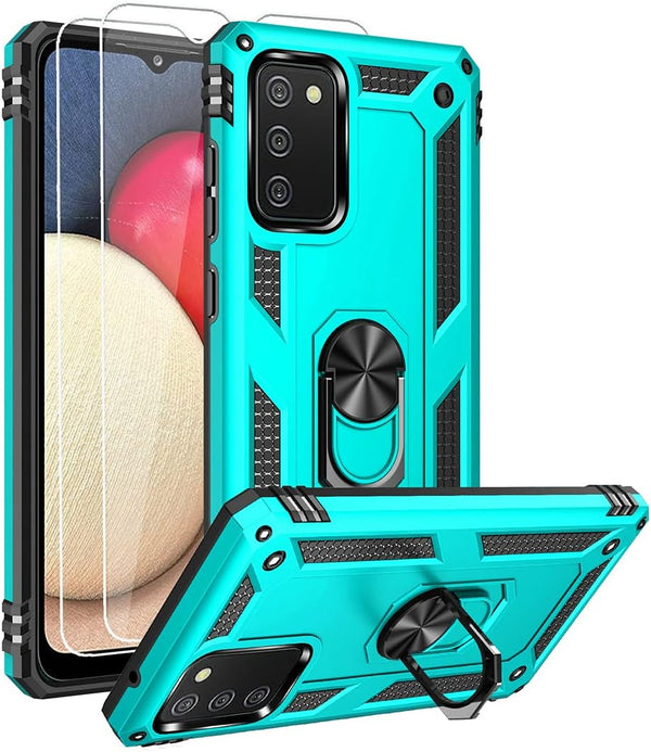 Samsung A02s Case with HD Screen Protector, Military-Grade Kickstand Holder, Shockproof Cover for Galaxy A02s, Green