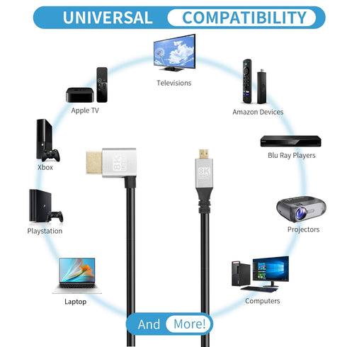 90 8K 18Gbps 2.1 8k@60Hz, 1080p, 3D, 0.5m) RIIEYOCA Degree Left Angle UHD HDTV Male to Micro HDTV Male Extended Cable