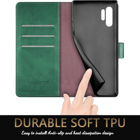 SUANPOT Leather Wallet Case for Samsung Galaxy Note 10+/10 Plus 6.8" with RFID Blocking, Flip Folio Book Cover for
