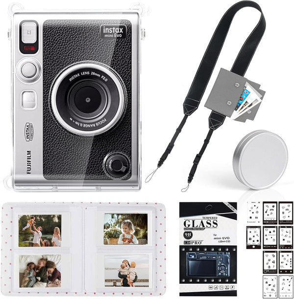 Fujifilm Instax Mini EVO Accessories Kit, Includes Clear Case, Lens Cap, Strap, Album, Protector, DIY Sticker