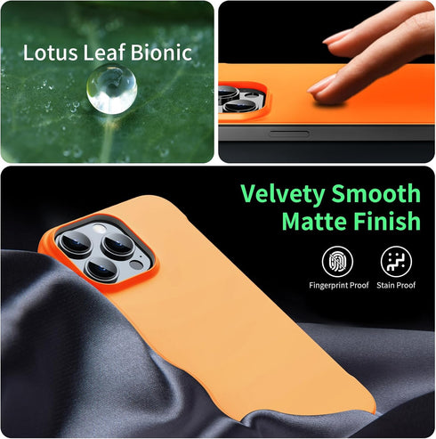 iPhone 15 Pro Max Magnetic Slim Case 6.7" (2023) - Ultra-Thin, Durable, Matte Hard MagSafe Cover with Pull Ring, Orange.