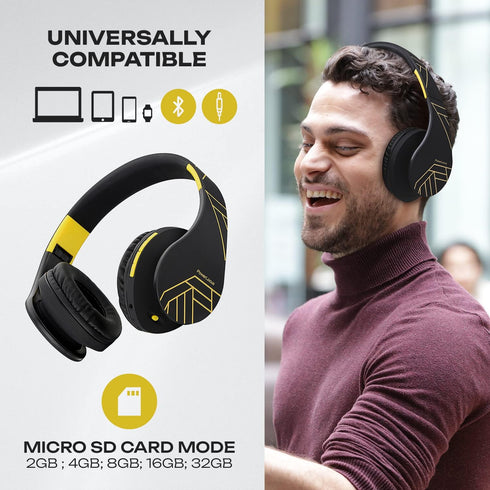 PowerLocus Bluetooth Over-Ear Headphones, Wireless and Wired Headsets with Built-in Mic, Foldable, Micro SD/TF, FM for