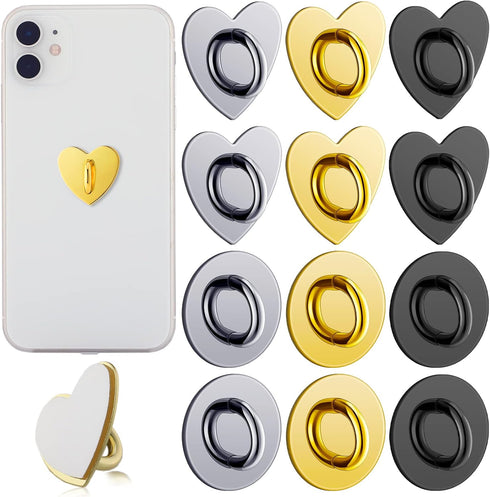 Flutesan 12 Pcs Phone Charm Hook, Adhesive Metal Finger Grip Cell Ring Loop Stand for DIY Keychain Accessories, Gold