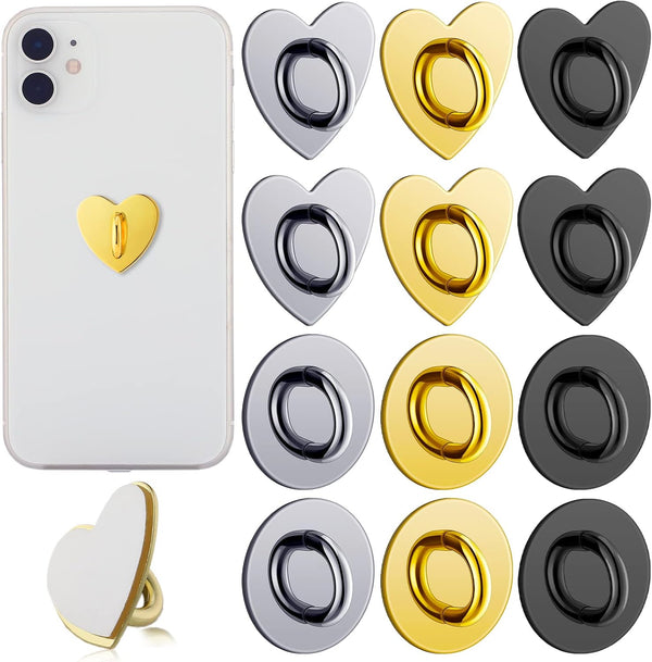 Flutesan 12 Pcs Phone Charm Hook, Adhesive Metal Finger Grip Cell Ring Loop Stand for DIY Keychain Accessories, Gold