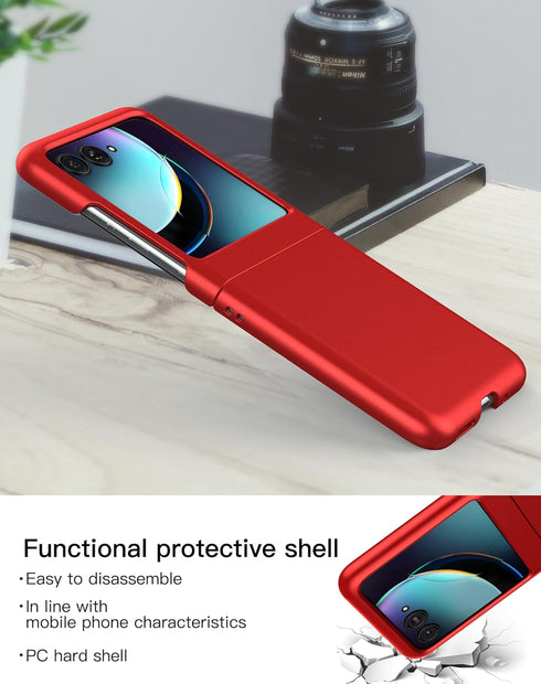 Foluu Slim Fit Case for Motorola Razr Plus 2023, Red Matte PC Cover + 1 Pack Soft TPU & Built-in Screen Protectors.