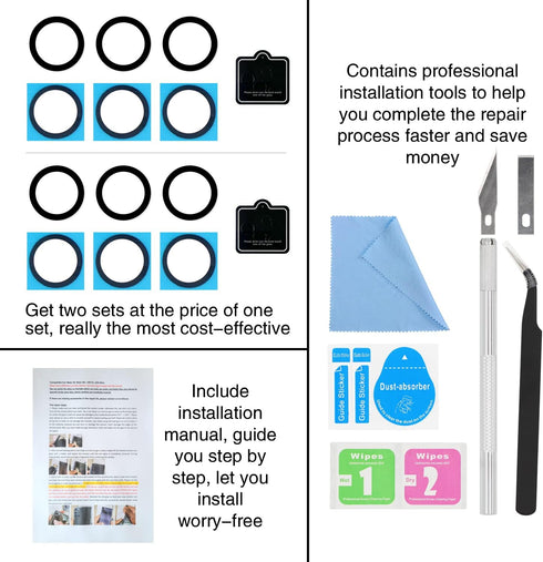2PCS ASDAWN Galaxy S22 Ultra Back Camera Lens Glass Replacement, Repair Kit with Free Lens Film