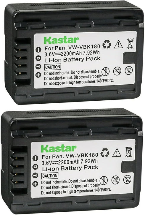 Kastar 2-Pack Battery VW-VBK180 Replacement for Panasonic SDR-S50K, SDR-S50N, SDR-S50P, SDR-S50PC Camera