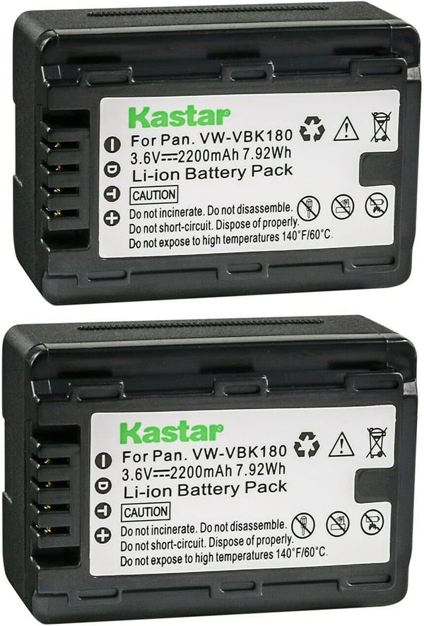 Kastar 2-Pack Battery VW-VBK180 Replacement for Panasonic SDR-S50K, SDR-S50N, SDR-S50P, SDR-S50PC Camera