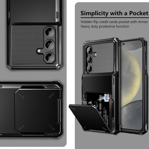 Vofolen Wallet Case for Samsung Galaxy S24+ with Card Holder, 4-Card Heavy Duty Shockproof Cover, Black