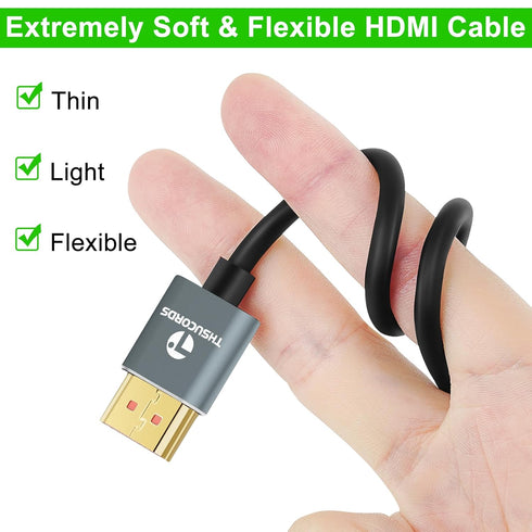 8K 4K 15FT 2 Pack, 2.1 4K@120Hz 8K@60Hz 48Gbps TV/HDTV/PS5/Blu-ray Thsucords Ultra Thin HDMI Cables Slim & Flexible