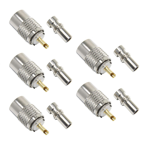 PL259 Coax Connectors, 5 Pack PL-259 UHF Male Solder Connectors with UG-175 Reducer for RG-58, RG-213
