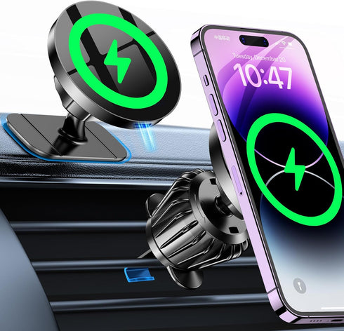 Coolpow MagSafe Car Mount Charger for iPhone Wireless Car Charger Mount?Vent + Dash + Wall?Fits iPhone 15 Pro Max 14 13