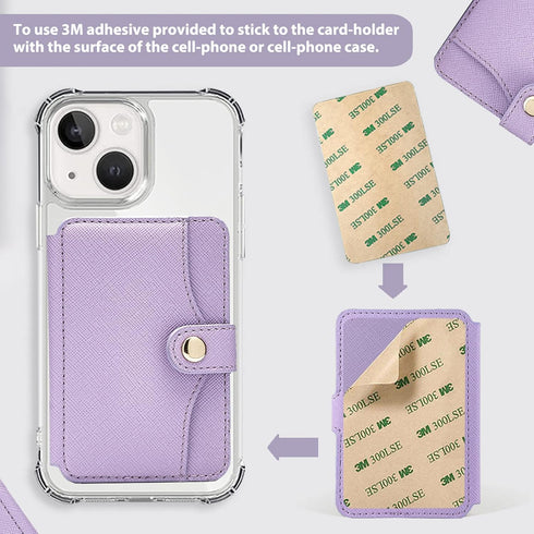 M-Plateau Phone Wallet Stick on Card Holder with Slim 3M Sticker for iPhone 14 Pro Case and Most Smartphones (Lavender)