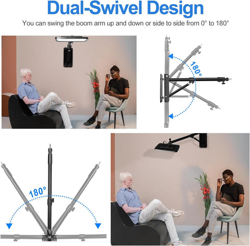 EMART Adjustable Ring Light Wall Mount Boom Arm, 51 in/130cm Overhead Light Stand for Camera, Photography Lighting